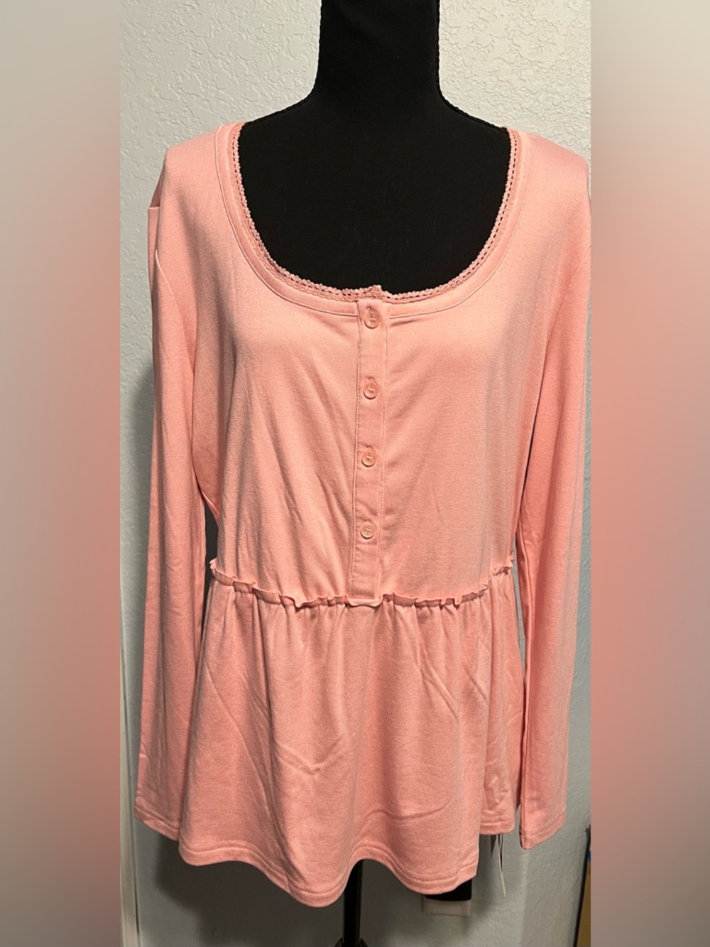 Roschico Soft Pink Half Button-Front Long Sleeve Top NWT